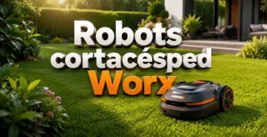 Robots cortacésped Worx trabajando en un jardín con césped cuidado