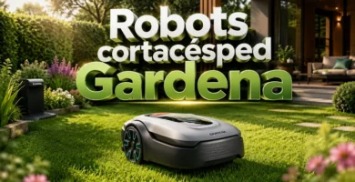 Robots cortacésped Gardena en jardín moderno con robot cortacésped automático de la marca Gardena