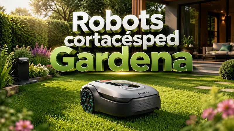 Robots cortacésped Gardena en jardín moderno con robot cortacésped automático de la marca Gardena