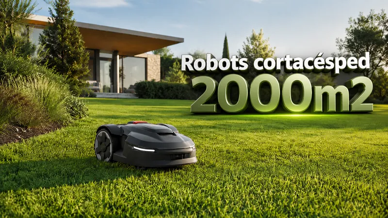Robot cortacésped 2000m2 trabajando en un jardín grande con césped